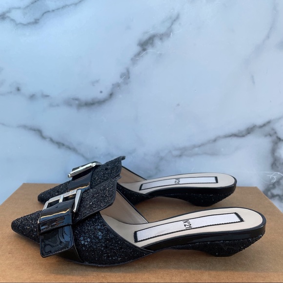 No. 21 women’s black glitter pointed buckle mules slides sandal size 35 US 5 - Picture 6 of 15